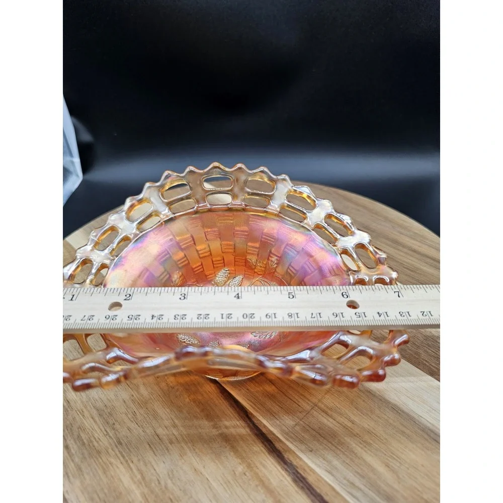 Fenton Vintage Marigold Carnival‎ Glass Open Edge Basket Weave  Bowl 2 sides up